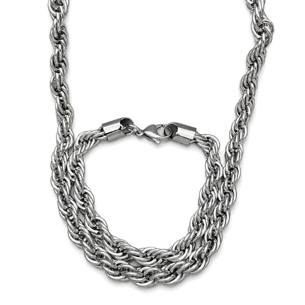 Stainless Steel Necklace and Bracelet, Rope Design, Polished, Raw