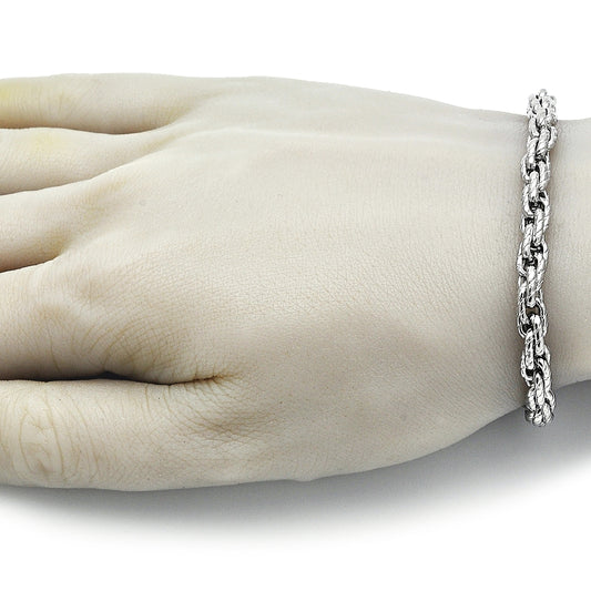 Stainless Steel Basic Bracelet, Rope Design, Diamond Cutting Finish, Raw