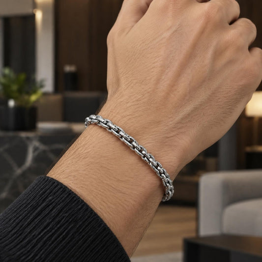 Stainless Steel Basic Bracelet, Rope Design, Diamond Cutting Finish, Raw