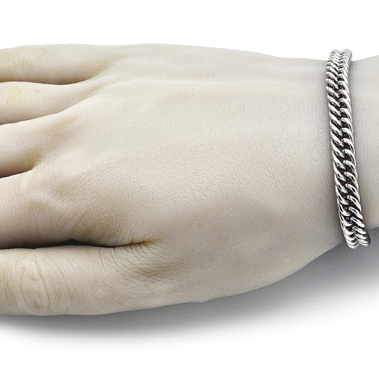 Stainless Steel Basic Bracelet, Miami Cuban Design, Polished, Raw