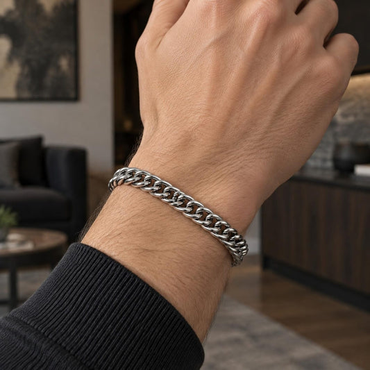 Stainless Steel Basic Bracelet, Miami Cuban Design, Polished, Raw