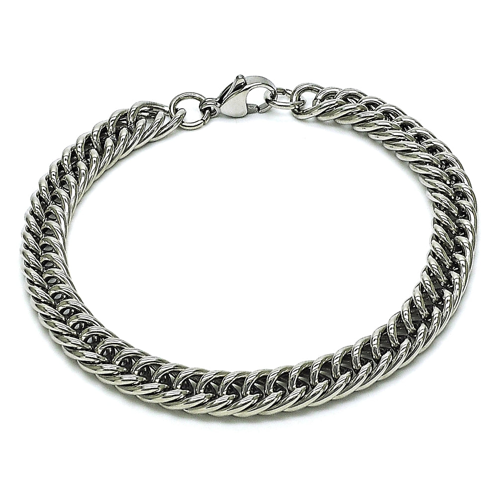 Stainless Steel Basic Bracelet, Miami Cuban Design, Polished, Raw