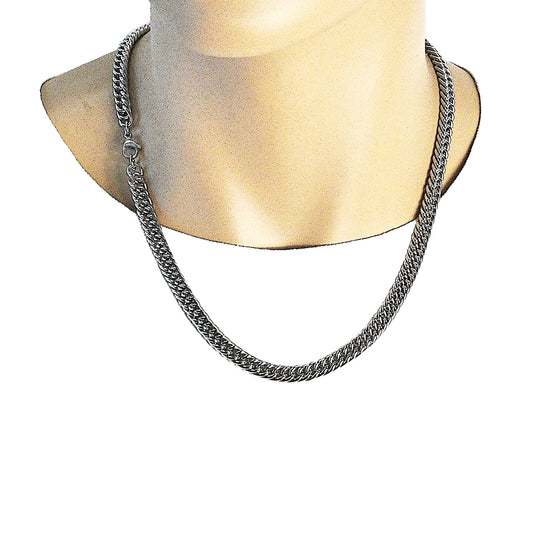 Stainless Steel Necklace and Bracelet, Miami Cuban Design, Polished, Raw
