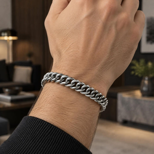 Stainless Steel Basic Bracelet, Miami Cuban Design, Polished, Raw
