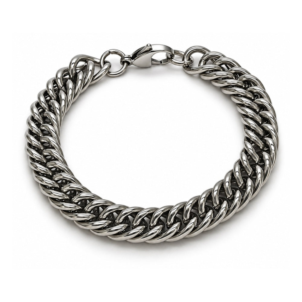 Stainless Steel Basic Bracelet, Miami Cuban Design, Polished, Raw