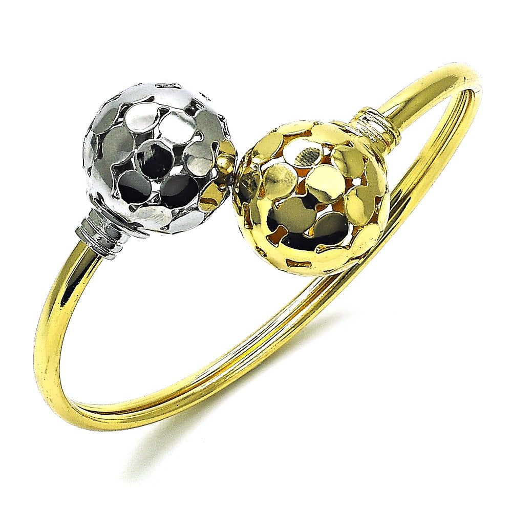 Oro Laminado Individual Bangle, Gold Filled Style Ball and Disco Design, Polished, Two Tone