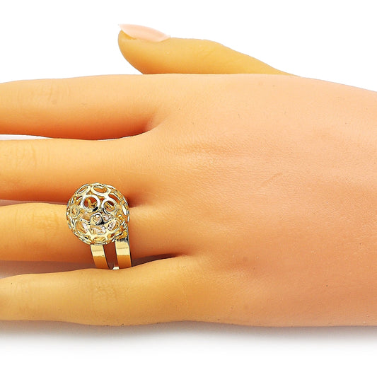 Oro Laminado Elegant Ring, Gold Filled Style Ball and Filigree Design, with White Crystal, Polished, Golden Finish