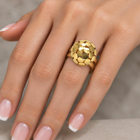 Oro Laminado Elegant Ring, Gold Filled Style Ball and Disco Design, Polished, Golden Finish