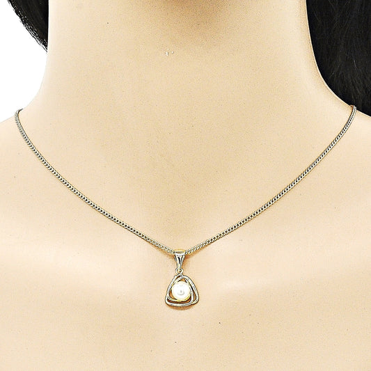 Oro Laminado Earring and Pendant Adult Set, Gold Filled Style with Ivory Pearl, Polished, Golden Finish