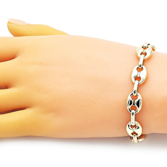 Oro Laminado Fancy Bracelet, Gold Filled Style Puff Mariner Design, Polished, Golden Finish