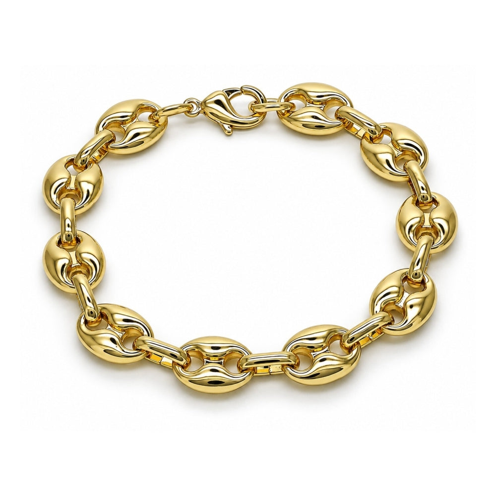 Oro Laminado Fancy Bracelet, Gold Filled Style Puff Mariner Design, Polished, Golden Finish