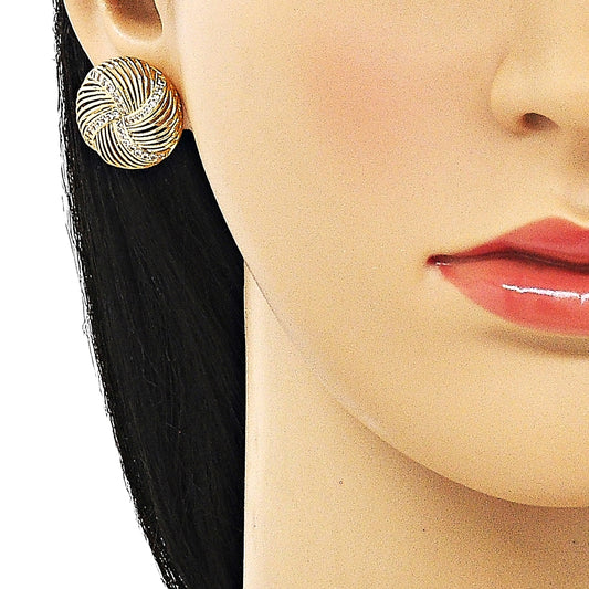 Oro Laminado Stud Earring, Gold Filled Style with White Micro Pave, Polished, Golden Finish