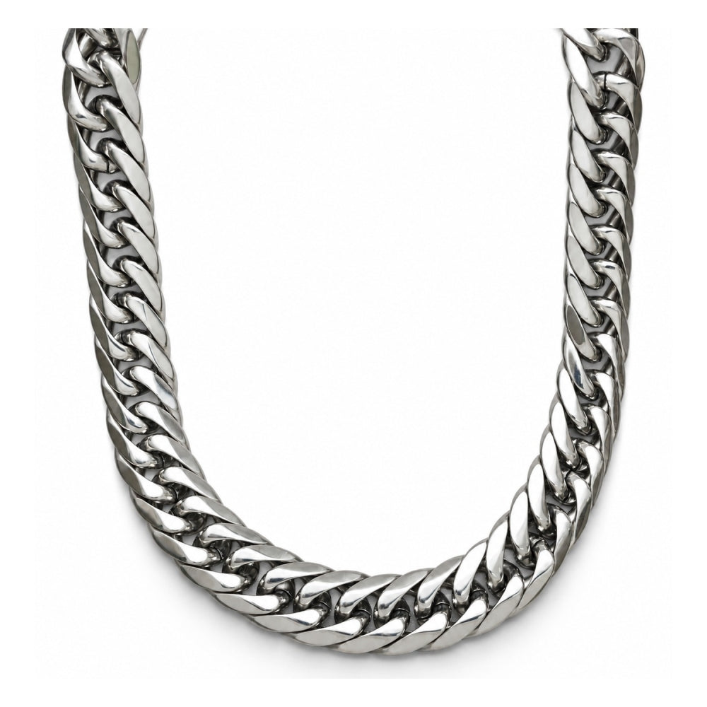 Stainless Steel Basic Necklace, Curb Design, Polished, Steel Finish