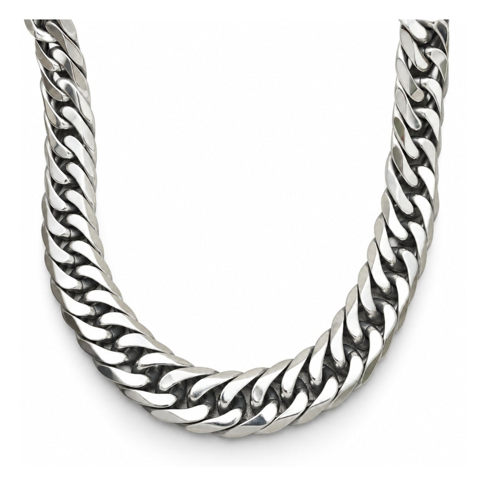 Stainless Steel Basic Necklace, Curb Design, Polished, Steel Finish