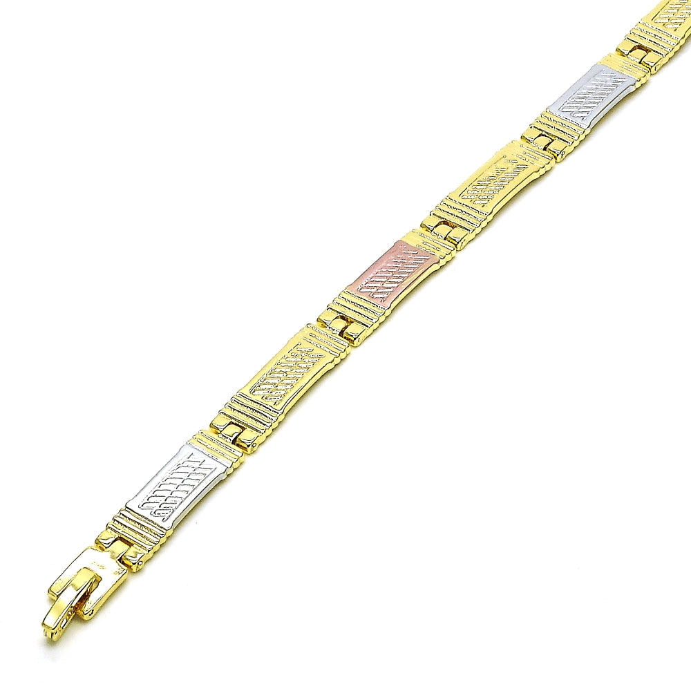 Oro Laminado Solid Bracelet, Gold Filled Style Diamond Cutting Finish, Tricolor