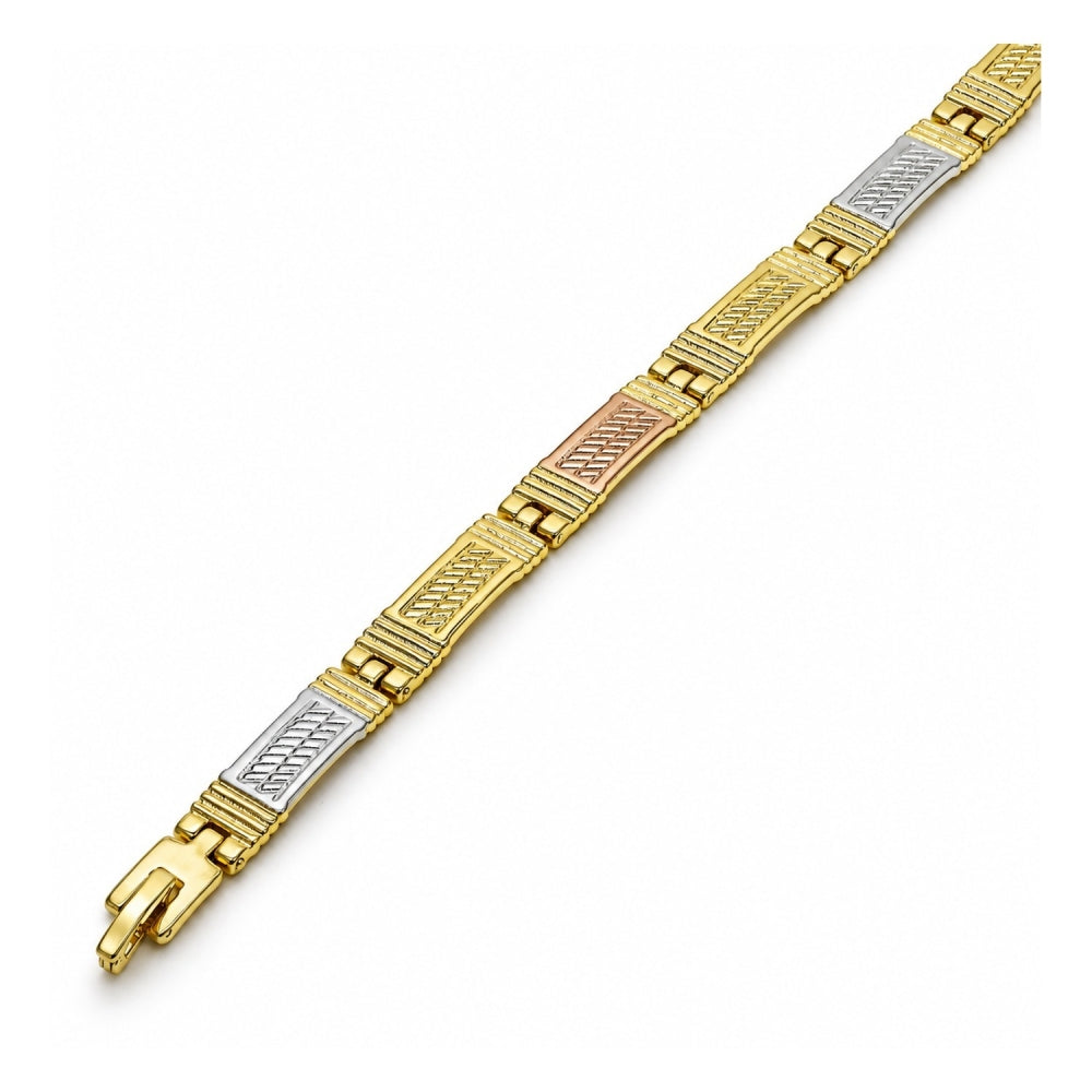 Oro Laminado Solid Bracelet, Gold Filled Style Diamond Cutting Finish, Tricolor