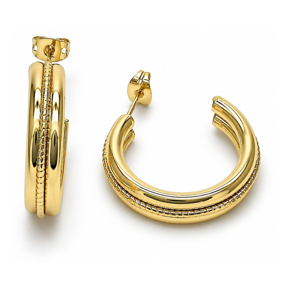 Oro Laminado Medium Hoop, Gold Filled Style Diamond Cutting Finish, Golden Finish