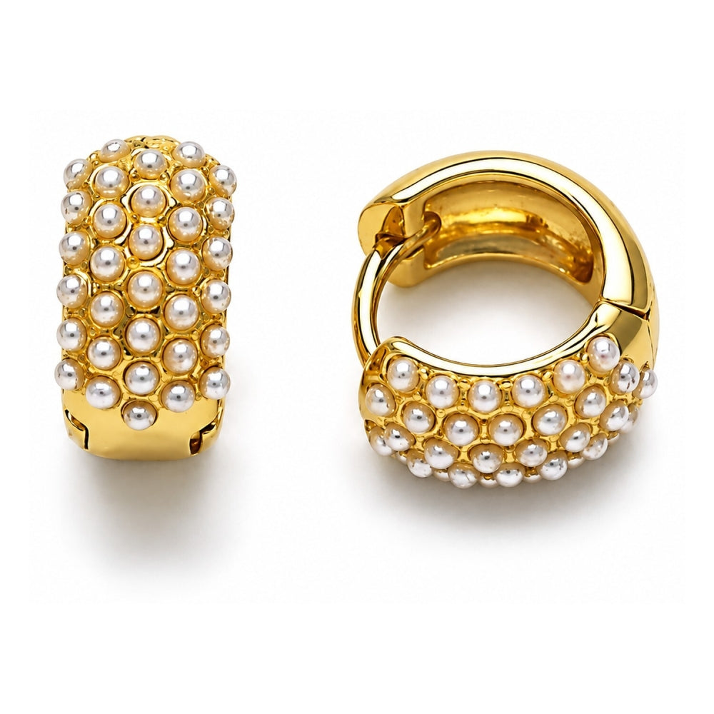 Oro Laminado Stud Earring, Gold Filled Style with Ivory Pearl, Polished, Golden Finish