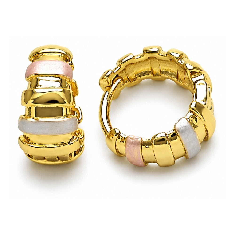 Oro Laminado Huggie Hoop, Gold Filled Style Polished, Tricolor