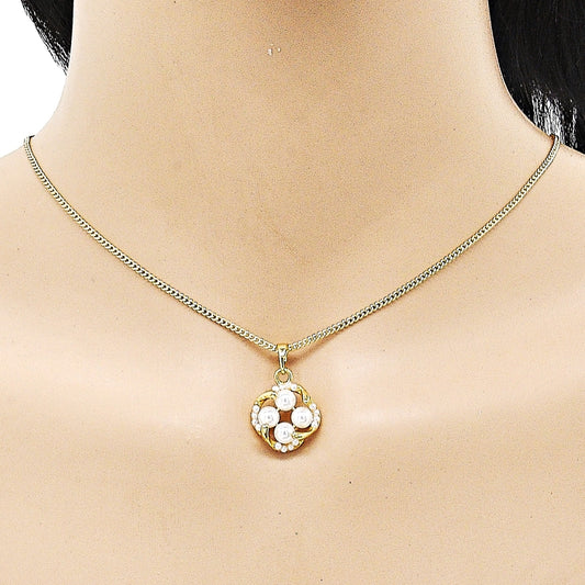 Oro Laminado Earring and Pendant Adult Set, Gold Filled Style with Ivory Pearl, Polished, Golden Finish