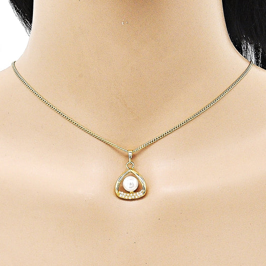 Oro Laminado Earring and Pendant Adult Set, Gold Filled Style with Ivory Pearl, Polished, Golden Finish