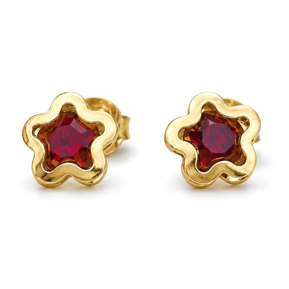 Oro Laminado Stud Earring, Gold Filled Style Star Design, with Siam Cubic Zirconia, Polished, Golden Finish