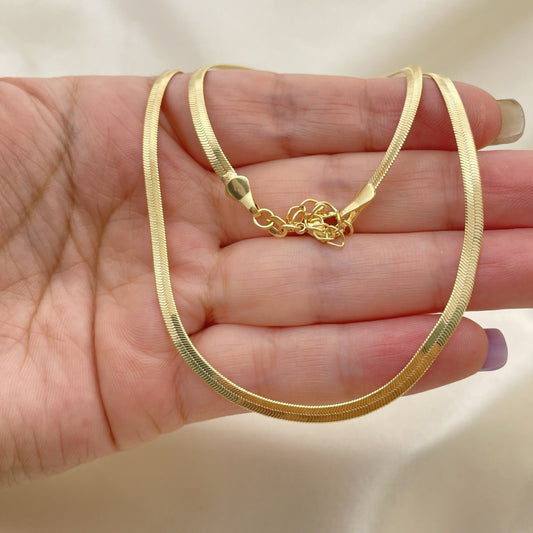 Oro Laminado Basic Necklace, Gold Filled Style Herringbone Design, Polished, Golden Finish