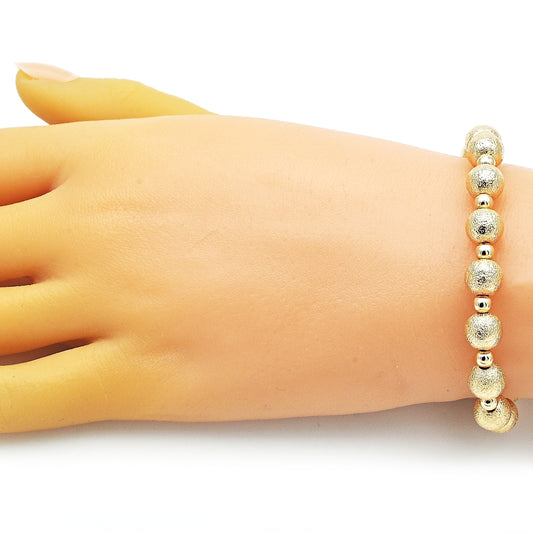 Oro Laminado Fancy Bracelet, Gold Filled Style Ball Design, Matte Finish, Golden Finish