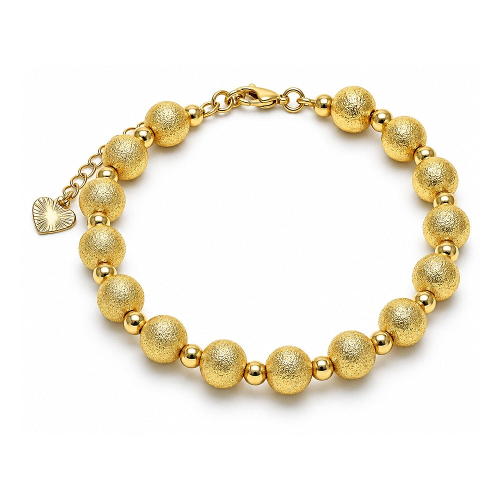 Oro Laminado Fancy Bracelet, Gold Filled Style Ball Design, Matte Finish, Golden Finish