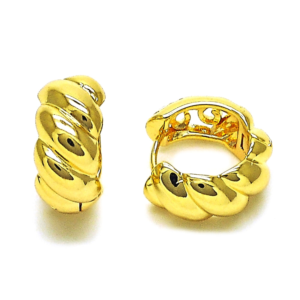 Oro Laminado Huggie Hoop, Gold Filled Style Tree Design, Polished, Golden Finish
