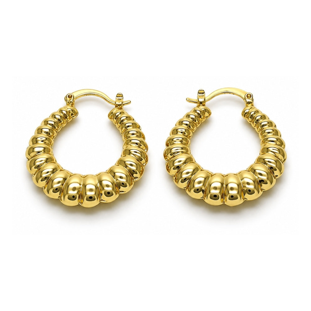 Oro Laminado Medium Hoop, Gold Filled Style Hollow Design, Diamond Cutting Finish, Golden Finish