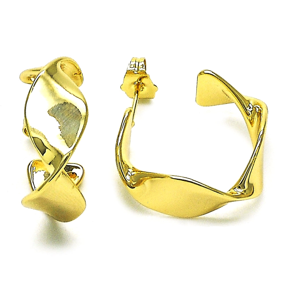 Oro Laminado Small Hoop, Gold Filled Style Twist Design, Polished, Golden Finish