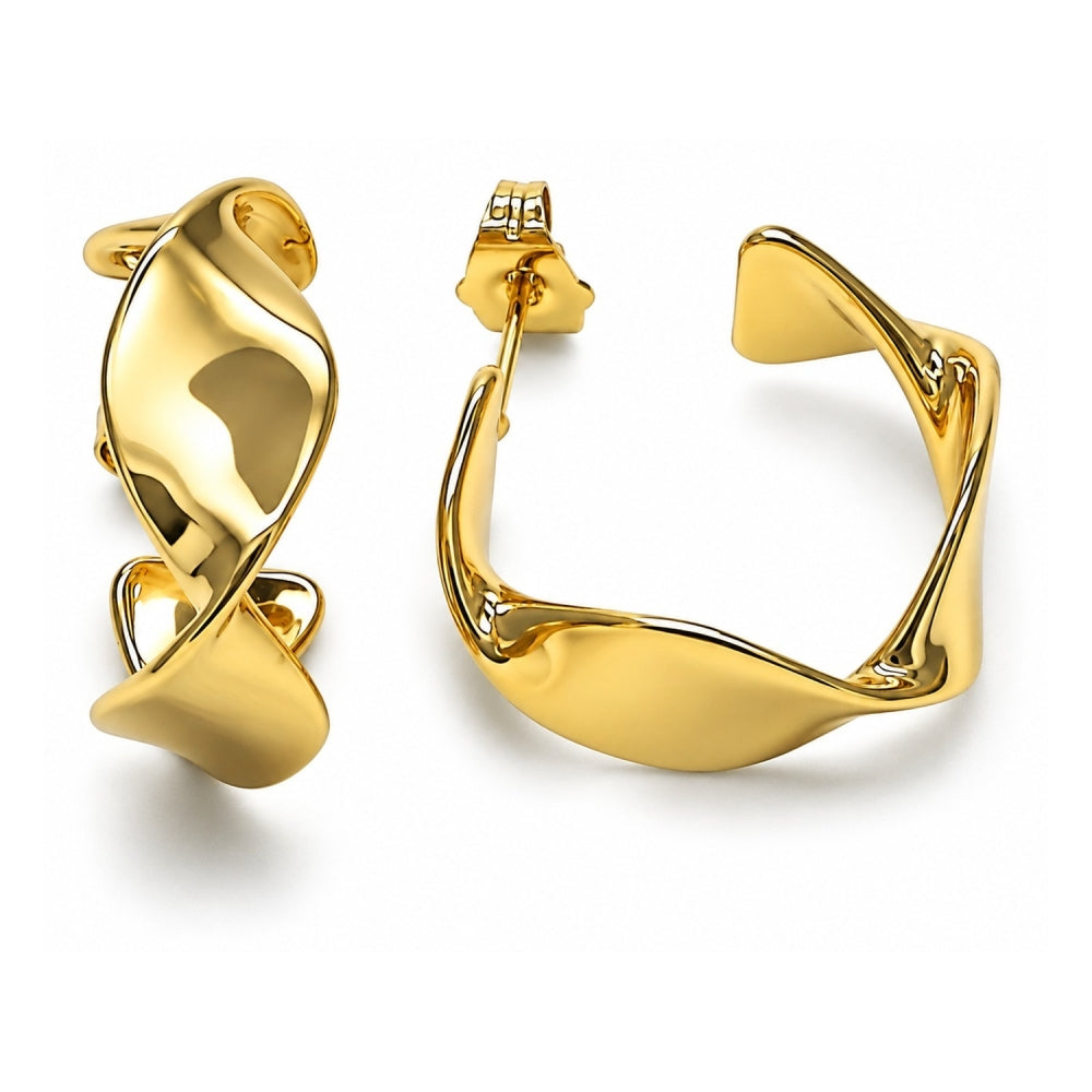 Oro Laminado Small Hoop, Gold Filled Style Twist Design, Polished, Golden Finish