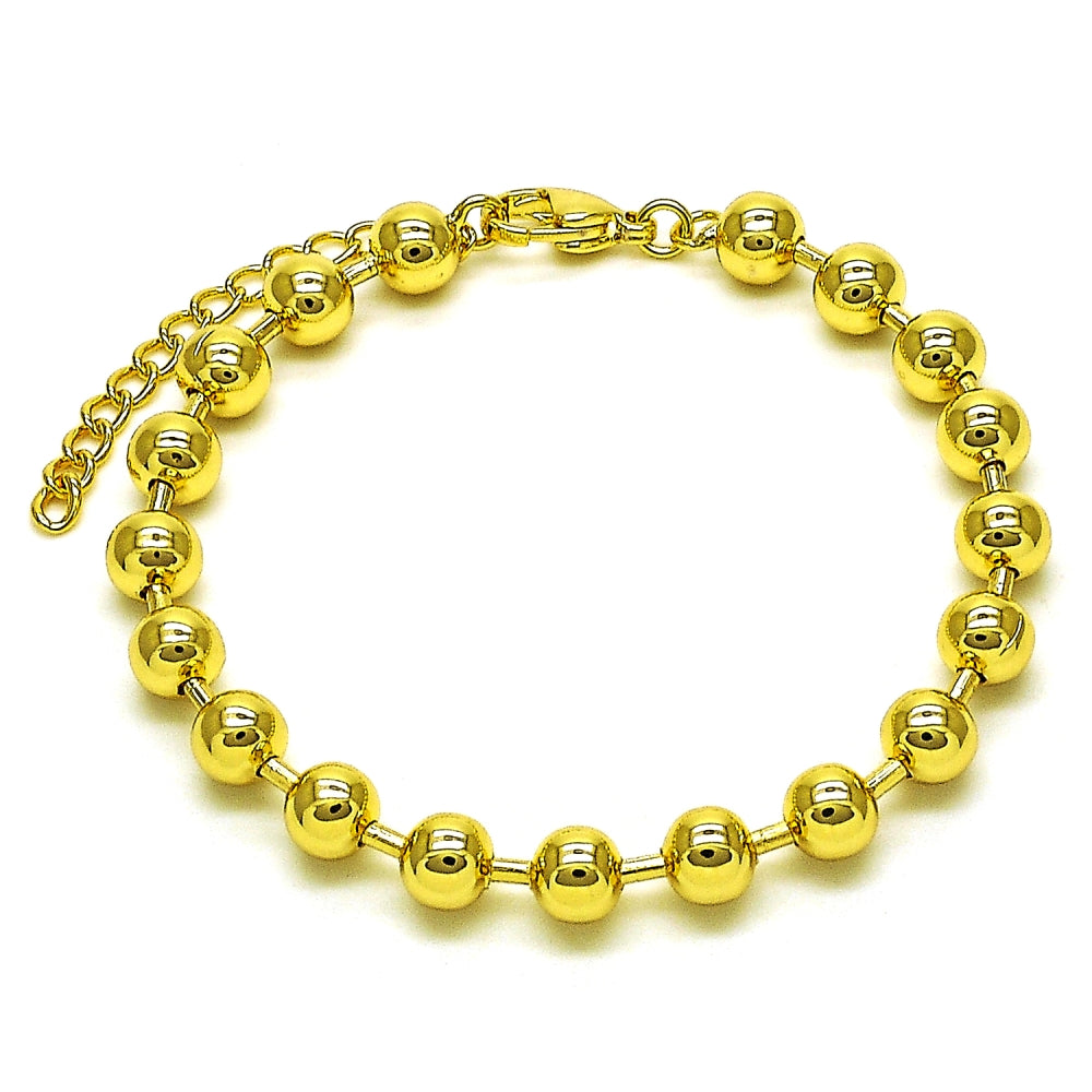 Oro Laminado Fancy Bracelet, Gold Filled Style Ball Design, Polished, Golden Finish