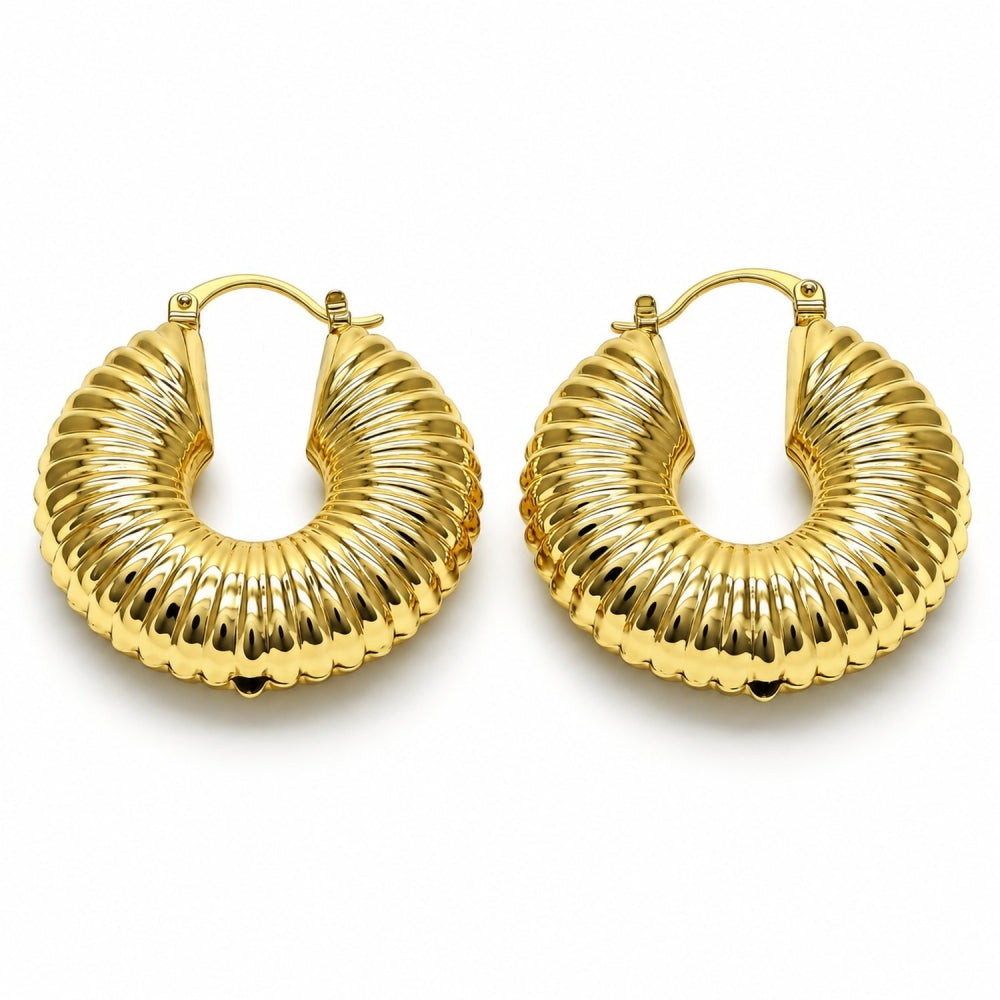 Oro Laminado Medium Hoop, Gold Filled Style Hollow Design, Polished, Golden Finish