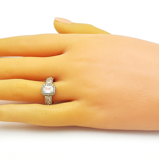 Oro Laminado Multi Stone Ring, Gold Filled Style Baguette Design, with White Cubic Zirconia and White Micro Pave, Polished, Golden Finish