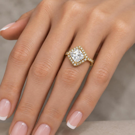 Oro Laminado Multi Stone Ring, Gold Filled Style with White Cubic Zirconia and White Micro Pave, Polished, Golden Finish