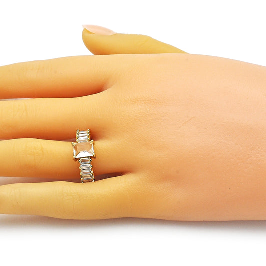 Oro Laminado Multi Stone Ring, Gold Filled Style Baguette Design, with White Cubic Zirconia, Polished, Golden Finish