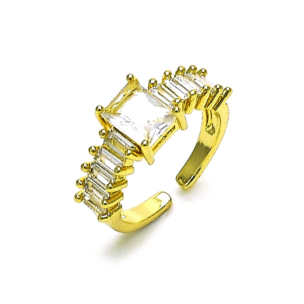 Oro Laminado Multi Stone Ring, Gold Filled Style Baguette Design, with White Cubic Zirconia, Polished, Golden Finish
