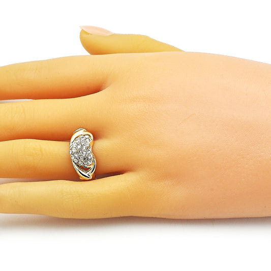 Oro Laminado Multi Stone Ring, Gold Filled Style Heart Design, with White Crystal, Polished, Golden Finish