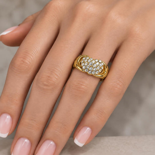 Oro Laminado Multi Stone Ring, Gold Filled Style Heart Design, with White Crystal, Polished, Golden Finish