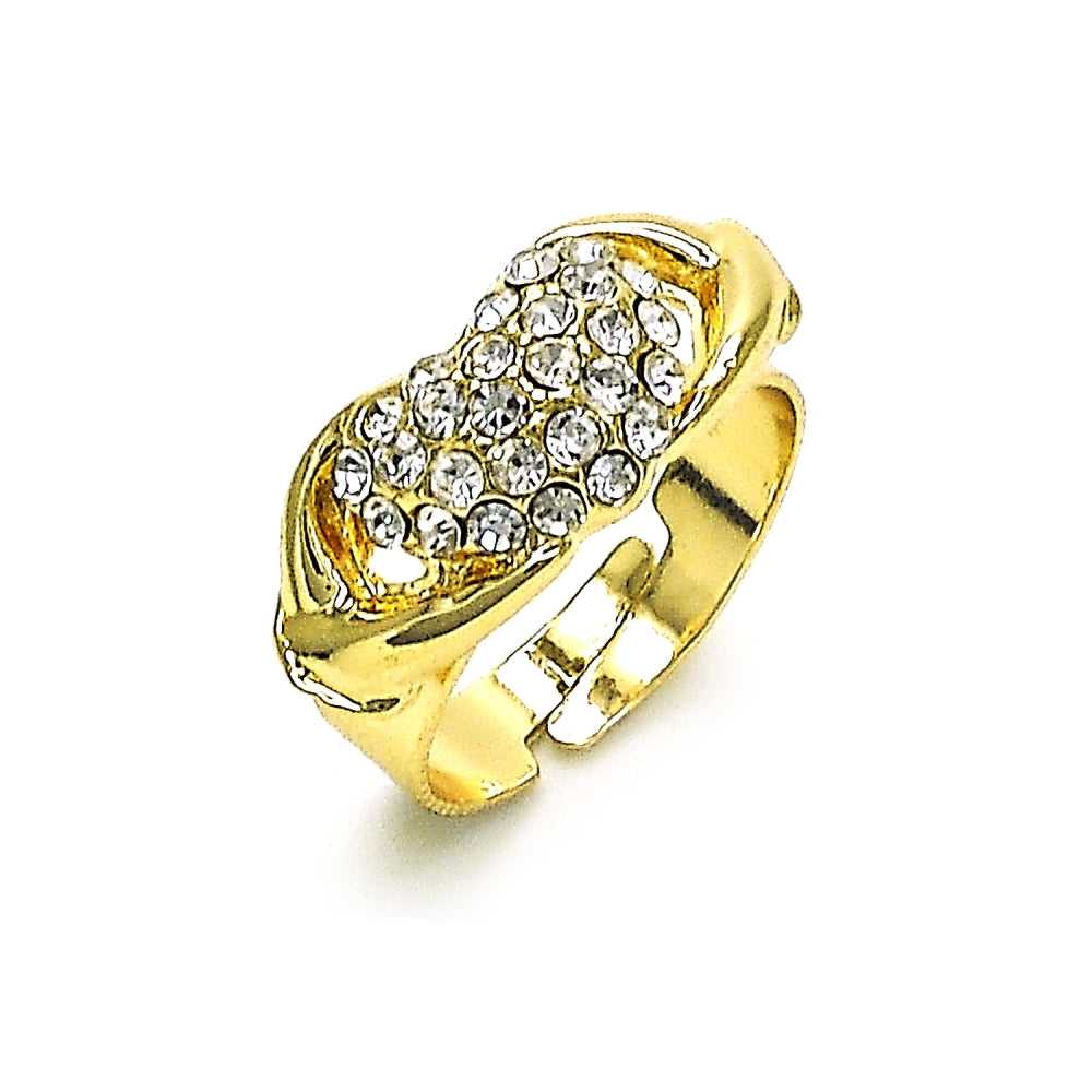 Oro Laminado Multi Stone Ring, Gold Filled Style Heart Design, with White Crystal, Polished, Golden Finish