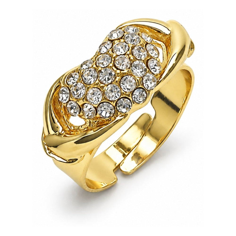 Oro Laminado Multi Stone Ring, Gold Filled Style Heart Design, with White Crystal, Polished, Golden Finish