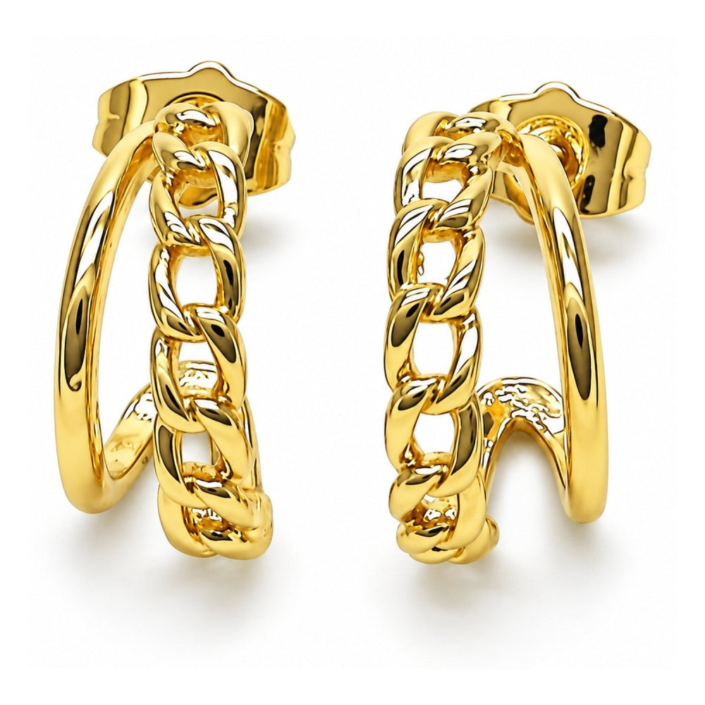 Oro Laminado Small Hoop, Gold Filled Style Curb Design, Polished, Golden Finish