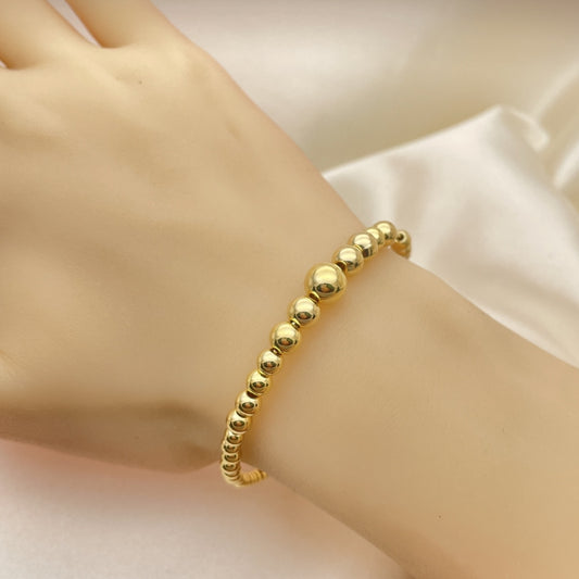 Oro Laminado Individual Bangle, Gold Filled Style Ball Design, Polished, Golden Finish