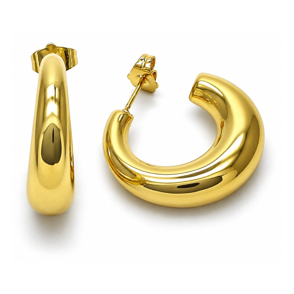 Oro Laminado Medium Hoop, Gold Filled Style Hollow Design, Polished, Golden Finish