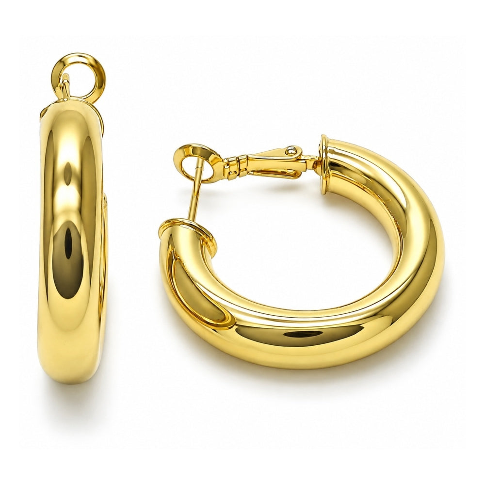 Oro Laminado Medium Hoop, Gold Filled Style Hollow Design, Polished, Golden Finish