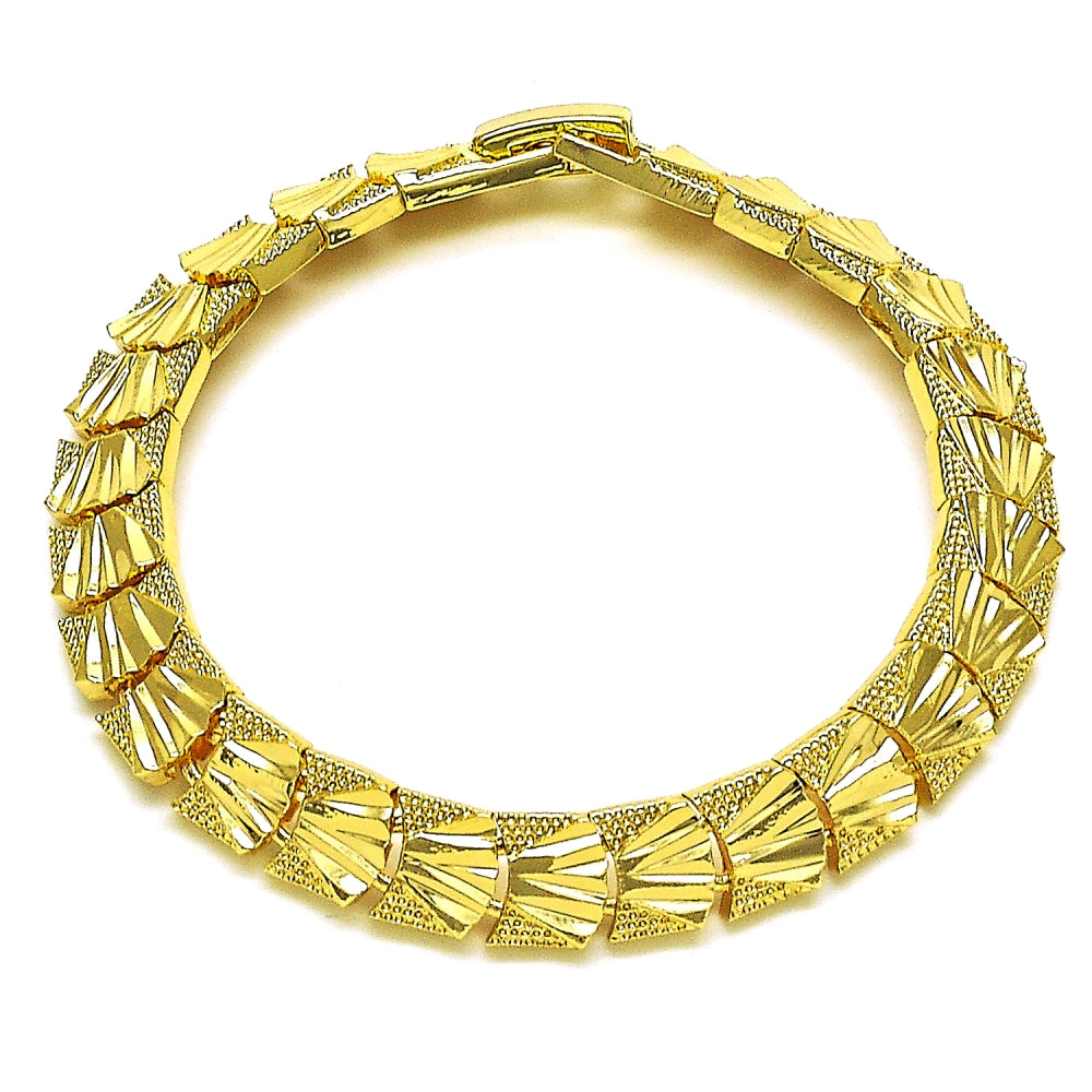 Oro Laminado Solid Bracelet, Gold Filled Style Diamond Cutting Finish, Golden Finish