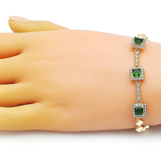Oro Laminado Fancy Bracelet, Gold Filled Style with Green and White Cubic Zirconia, Polished, Golden Finish