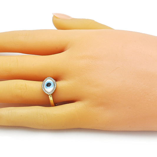 Oro Laminado Multi Stone Ring, Gold Filled Style Evil Eye Design, with White Crystal and White Micro Pave, Polished, Golden Finish